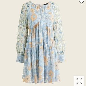Long -Sleeve Crinkle Chiffon Dress in mixed-floral